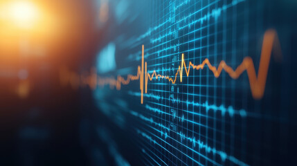 Leinwandbilder - Dynamic audio waveform visualization with vibrant colors and grid background, showcasing sound transitions and energy levels