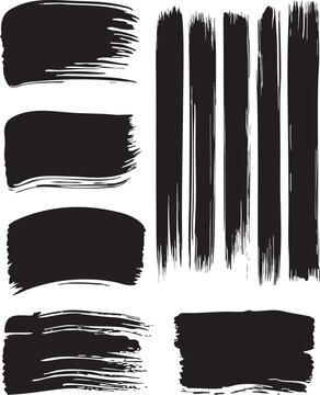 Paint grunge backgrounds, brushstrokes. Black brush strokes, grunge design elements set isolated on a white background. Black oil paint texture, ink swatch, grungy line art