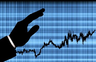 Poster - A trader scrutinizes price graphs and indicators on a virtual screen, delving into  market and business investment
