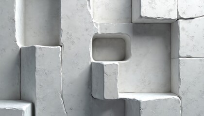 Poster - abstract composition of interlocking grey, white concrete panels. geometric shapes create modern min