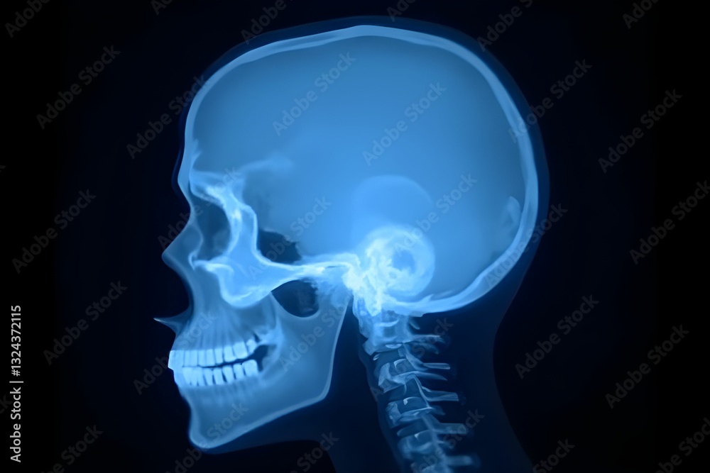 X-ray of the human skull and upper cervical spine in a lateral view ...