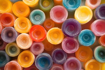 Fototapete - This photo captures a close up view of numerous circles in different colors An abstract representation of a fruit salad .