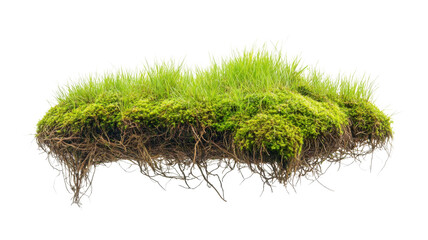 Wall Mural - floating island of green grass and moss with transparent background