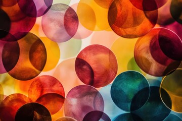 Fototapete - This photo captures a close up view of numerous circles in different colors An abstract representation of a fruit salad .