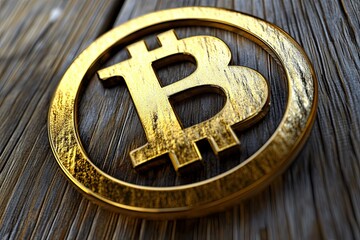 Poster - Bitcoins.Physical Golden Bitcoins. Cryptocurrency mining and trading concept.New virtual money. Crypto currency Bitcoin, BTC, Bit Coin.Macro shot of Bitcoin coin. Blockchain technology, mining concept