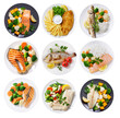 © Nitr - Set of plates of meals of fish isolated on transparent background, top view