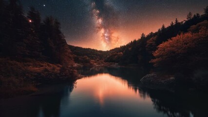 Milky Way Galaxy Over Serene Lake and Forest at Night