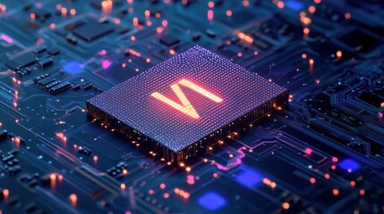 Poster - ai word on microchip and colorful light spread with strong beam , ai concept with copyspace banner b