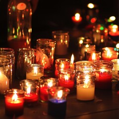 Poster - Array of candles aligned in a row creating a beautiful display of warm light and serenity