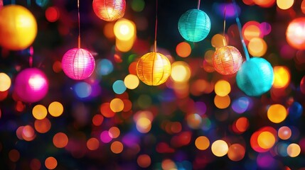 Poster - Striking display of colorful lights hanging from strings creating a festive atmosphere for celebrations