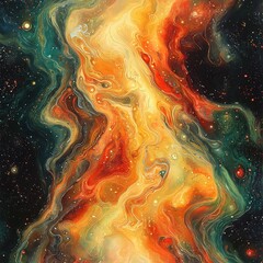 Poster - A stunning artistic painting depicting a colorful nebula against the vastness of outer space