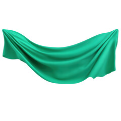 Poster - Simple and elegant green cloth draped gracefully with soft textures and vibrant color for various decorative uses isolated on a white background.