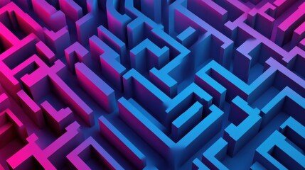 Abstract line art illustration featuring a folded paper effect with a vibrant blue and purple background depicting a maze created from paper elements