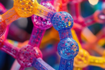 Fototapete - This photo captures a detailed and vibrant closeup of a multicolored architectural structure DNA nanotechnology assembling structures .