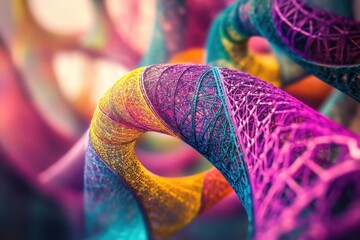 Fototapete - This photo captures a detailed and vibrant closeup of a multicolored architectural structure DNA nanotechnology assembling structures .