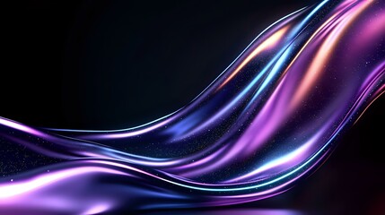 Poster - Luminous flowing waves in purple, blue and pink colors on black background create dynamic abstract composition with glowing light effects and smooth curves.