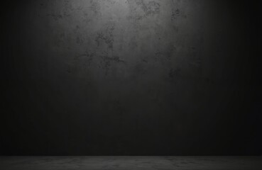 Aufkleber - Black grunge wall for product montage or text display. Dark concrete surface, rough texture with dim spotlight. Empty showroom with vintage cement floor, space for interior design.