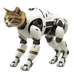 Poster - A playful cat dressed in a colorful robot suit posing for the camera in a fun and whimsical setting isolated on a white background.
