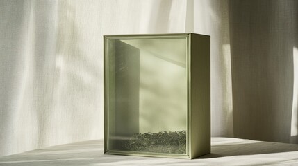 Poster - Simple Glass Display Box with Natural Green Foliage Inside