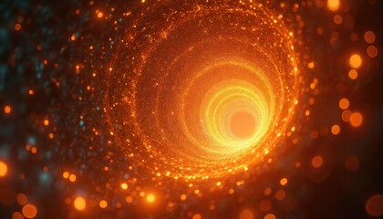 Poster - Tunnel effect with glowing orange lights creates vortex. Captivating abstract background for sci-fi themes, time travel, energy concepts. Dynamic spiral motion, endless passage, shimmering illusion.