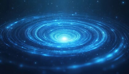 Aufkleber - Abstract blue swirl of light illustration. Generic tech science background. Cosmic energy space art with spiral vortex galaxy shape, artistic glow. Modern wallpaper for engineering research projects.