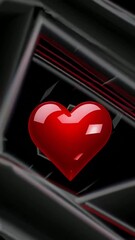 Poster - Glowing red heart transforms and calms amidst dark geometric background