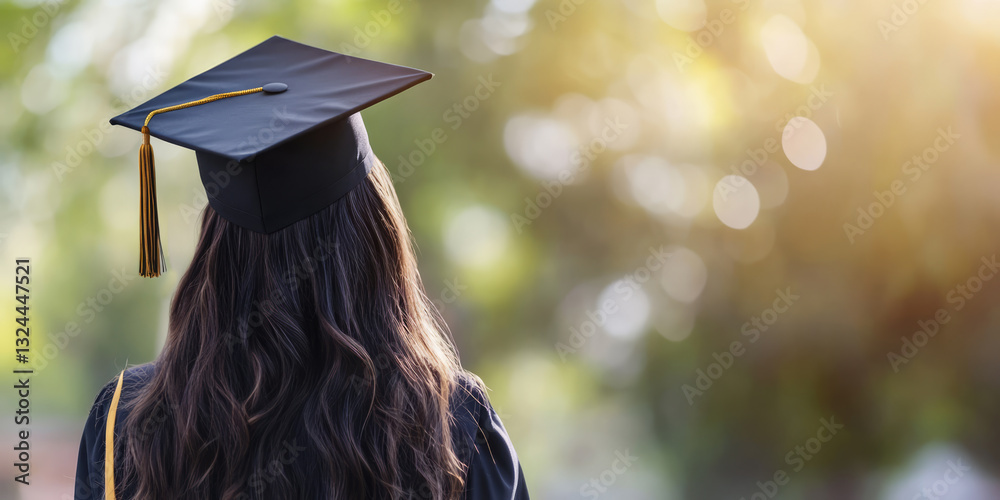 graduation day, woman female girl back view in graduate cap hat and ...