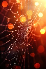 Wall Mural - Beautiful spider web in wild field with dew in morning in Spring.
