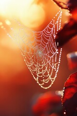 Wall Mural - Beautiful spider web in wild field with dew in morning in Spring.