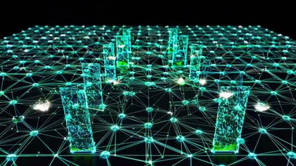 Poster - pulsating cyber defense network with dynamic light effects and abstract shapes