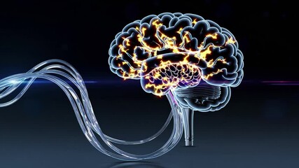 Poster - Futuristic Neural Network Concept With Abstract Brain and Light Effects Visual Representation