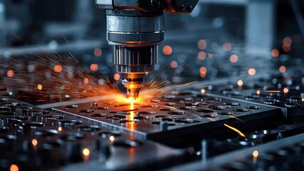 Poster - High-Precision Industrial Robot Performing Manufacturing Task on Metal Plate in Modern Factory Setting