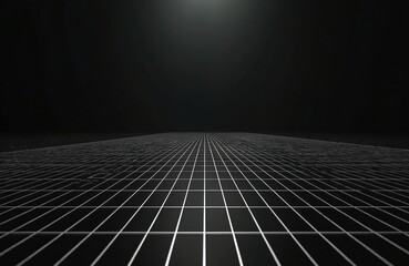 Aufkleber - Virtual reality digital grid background. Futuristic abstract dark space with three-dimensional tech pattern. Modern matrix network connection cyberspace on earth with empty area. Ideal for
