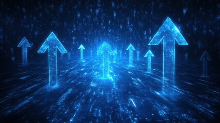 Poster - Abstract background featuring glowing blue arrows pointing upwards, symbolizing growth and progress.