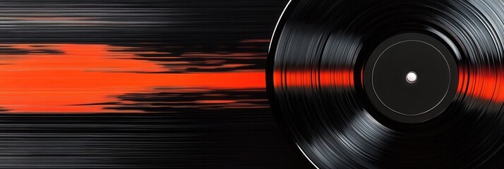 Poster - Vinyl record texture featuring soundwave ripples in black and red with a rhythmic, retro-modern aesthetic