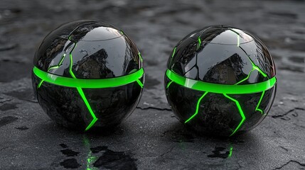Poster - Electrically connected spheres that glow, embodying energy and technology