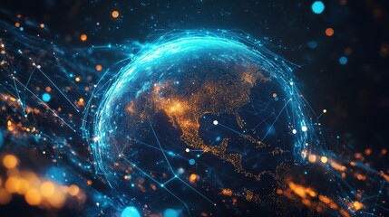 Poster - abstract polygonal globe on space background. global business and broadcasting concept. 3d rendering
