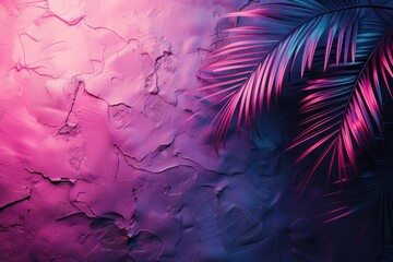 Poster - Neon pink and purple hues blend into a textured backdrop, showcasing a palm shadow in a tropical cyberpunk style