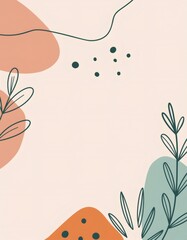 Poster - Abstract organic shapes background with hand drawn leaves decorating poster