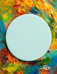 Poster - Light green circle over a colorful oil painting creating poster mockup