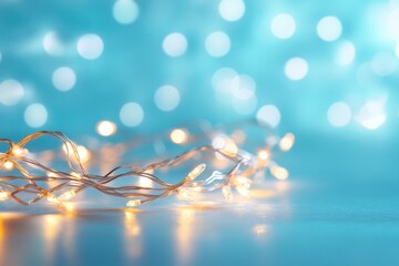 Leinwandbilder - Christmas string lights with a soft glowing effect arranged in a circular pattern over a tranquil blue background