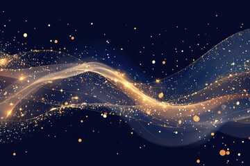 Fototapete - Elegant holiday illumination with sparkling string lights in warm tones, delicately arranged over a rich dark blue backdrop
