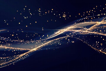Fototapete - Elegant holiday illumination with sparkling string lights in warm tones, delicately arranged over a rich dark blue backdrop