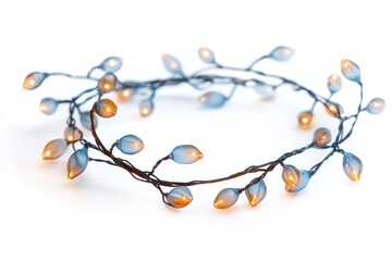 Poster - Festive garland of tiny glowing bulbs casting a soft warm light, creating a blurred, ethereal atmosphere on a deep blue canvas