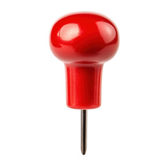 Poster - A bright red push button captured in detail against a contrasting background evoking urgency and immediate action isolated on a white background.