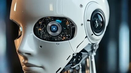 Close-up of a Futuristic Robot Head
