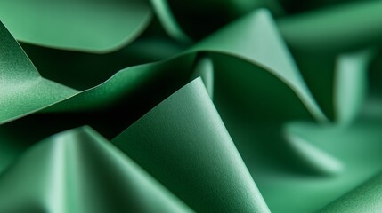 Poster - Textured green paper folds creating an abstract pattern in a vibrant display of color and form