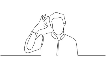 Aufkleber - Continuous one line drawing man in casual clothes gesturing ok sign, Business man showing ok hand sign. Continuous line drawing. One line drawing.