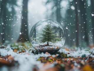 Wall Mural - snow globe with small tree
