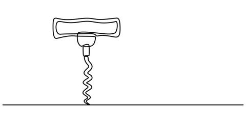 Aufkleber - Corkscrew continuous line. Bottle-screw or win bottle opener. Vector illustration, Corkscrew one line continuous drawing. Kitchen tools continuous one line illustration. Vector minimalist linear style